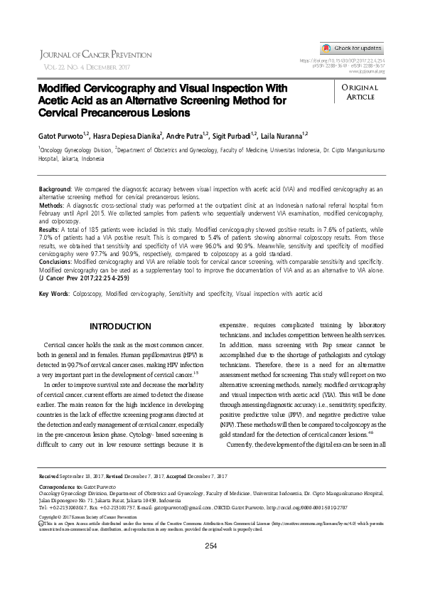 (PDF) Modified Cervicography and Visual Inspection With Acetic Acid as
