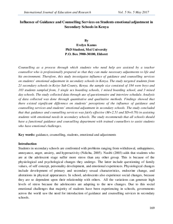 (PDF) Influence of Guidance and Counselling Services on Students ...