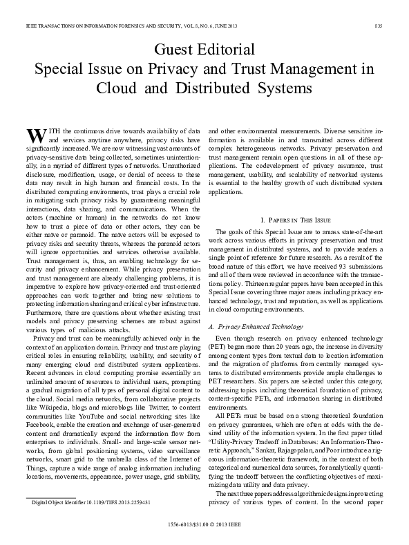 (PDF) Guest Editorial: Special issue on privacy and trust management in ...