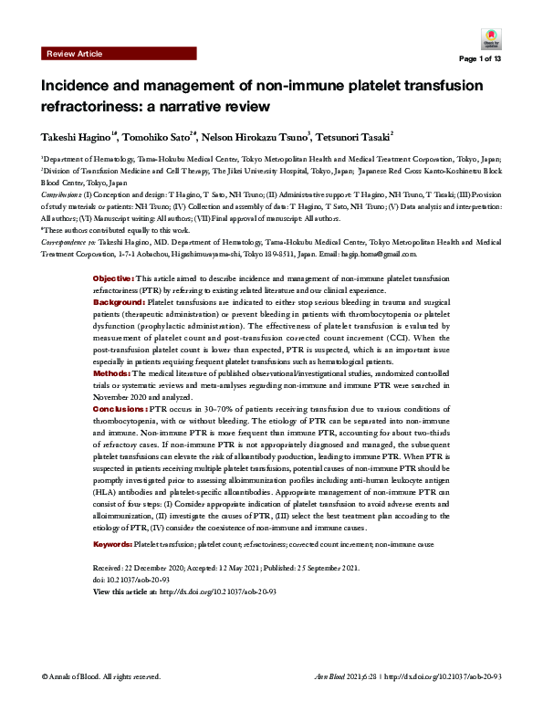 (PDF) Incidence and management of non-immune platelet transfusion ...