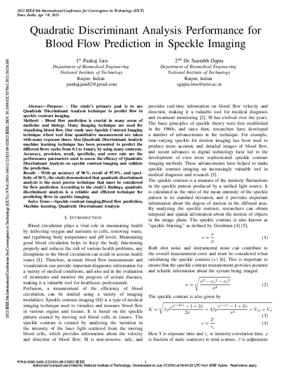 (PDF) Quadratic Discriminant Analysis Performance for Blood Flow ...