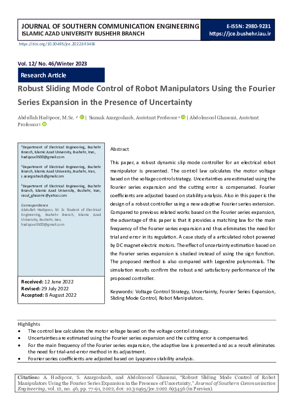(PDF) Robust Sliding Mode Control of Robot Manipulators Using the ...
