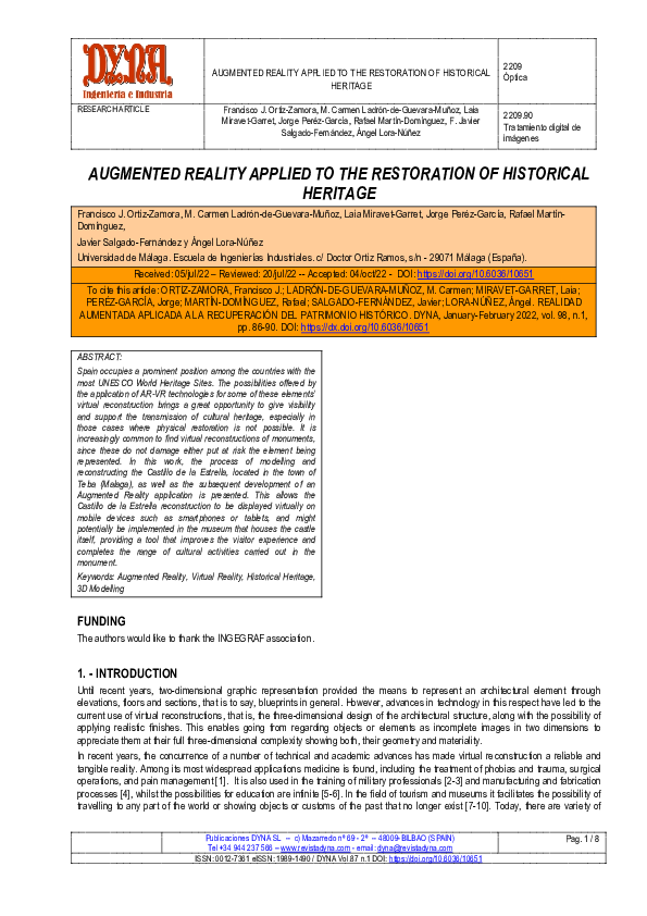 (PDF) Augmented Reality Applied to the Restoration of Historical Heritage