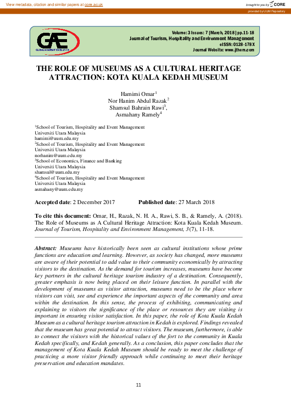 (PDF) The role of museum as a cultural heritage attraction: Kota Kuala ...