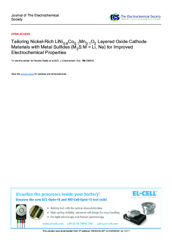 (PDF) Tailoring Nickel-Rich LiNi 0.8 Co 0.1 Mn 0.1 O 2 Layered Oxide ...