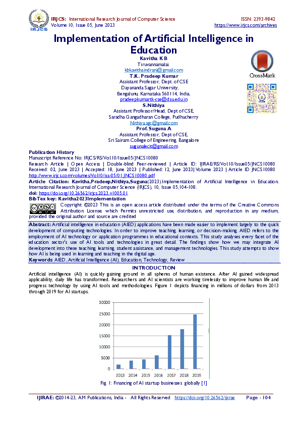 (PDF) Implementation of Artificial Intelligence in Education