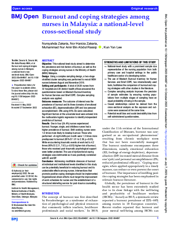 (PDF) Burnout and coping strategies among nurses in Malaysia: a ...