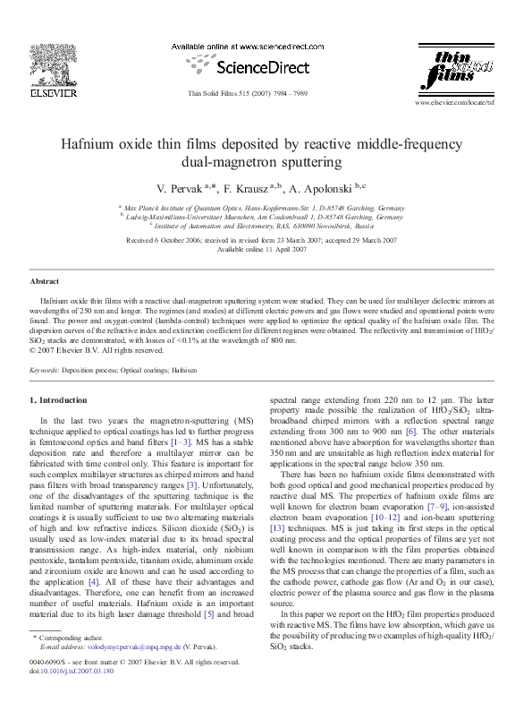 (PDF) Hafnium oxide thin films deposited by reactive middle-frequency ...