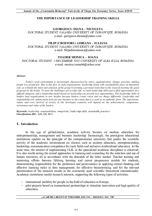 (PDF) The Importance of Leadership Training Skills