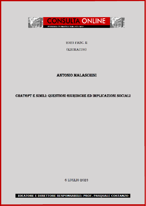 (PDF) ChatGPT e simili: questioni giuridiche ed implicazioni sociali