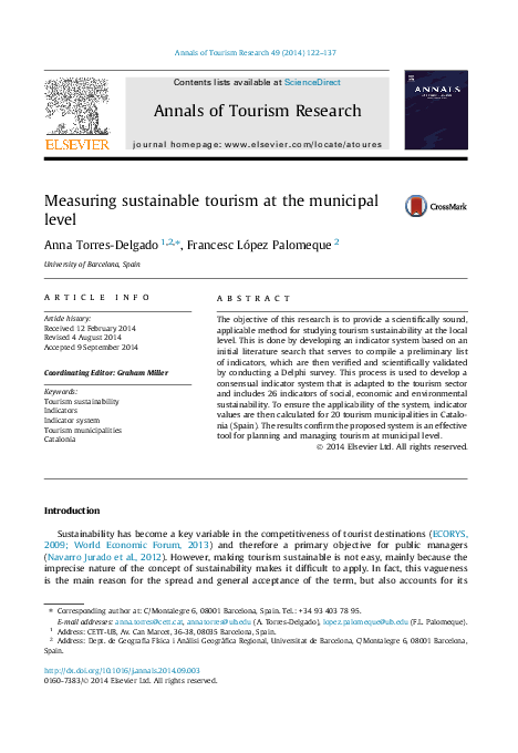 (PDF) Measuring sustainable tourism at the municipal level