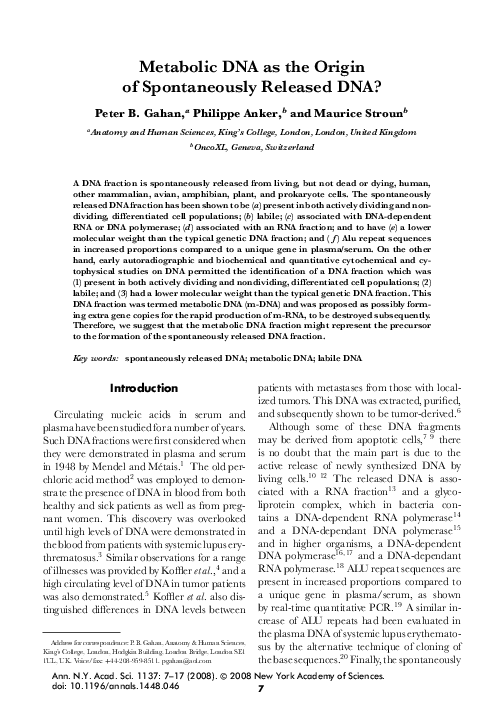 (PDF) Metabolic DNA as the Origin of Spontaneously Released DNA?