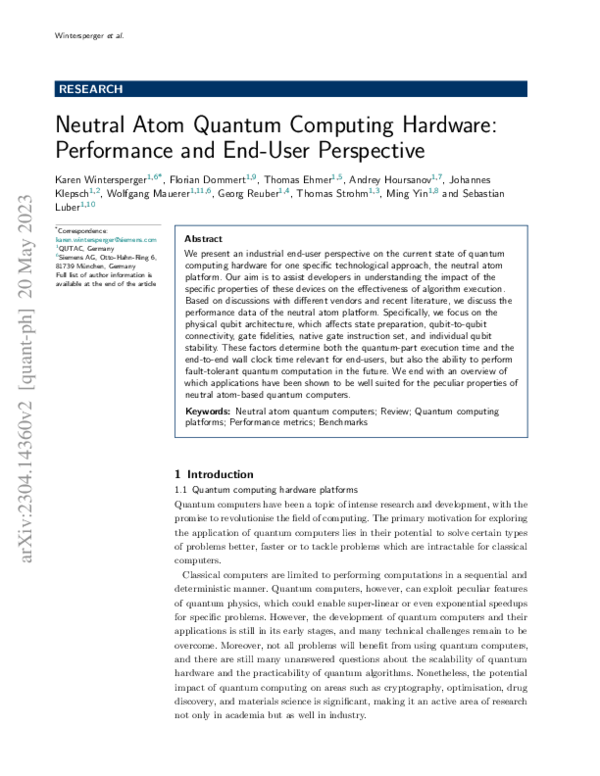 (PDF) Neutral Atom Quantum Computing Hardware: Performance and End-User ...