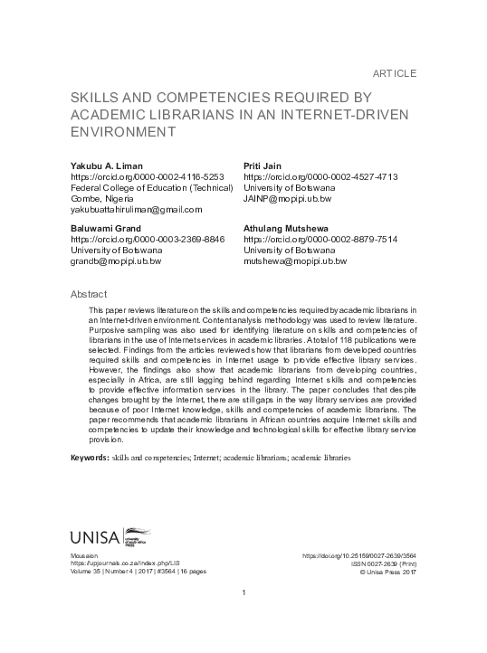 (PDF) Skills and Competencies Required by Academic Librarians in an ...