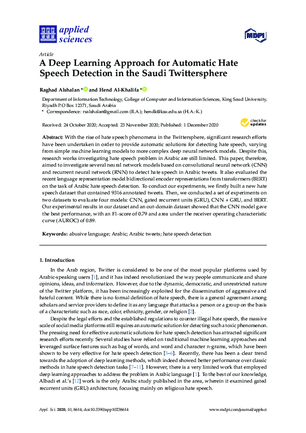 (PDF) A Deep Learning Approach for Automatic Hate Speech Detection in ...