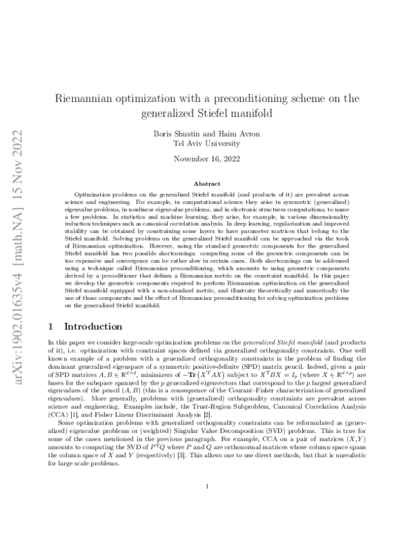 (PDF) Riemannian optimization with a preconditioning scheme on the ...