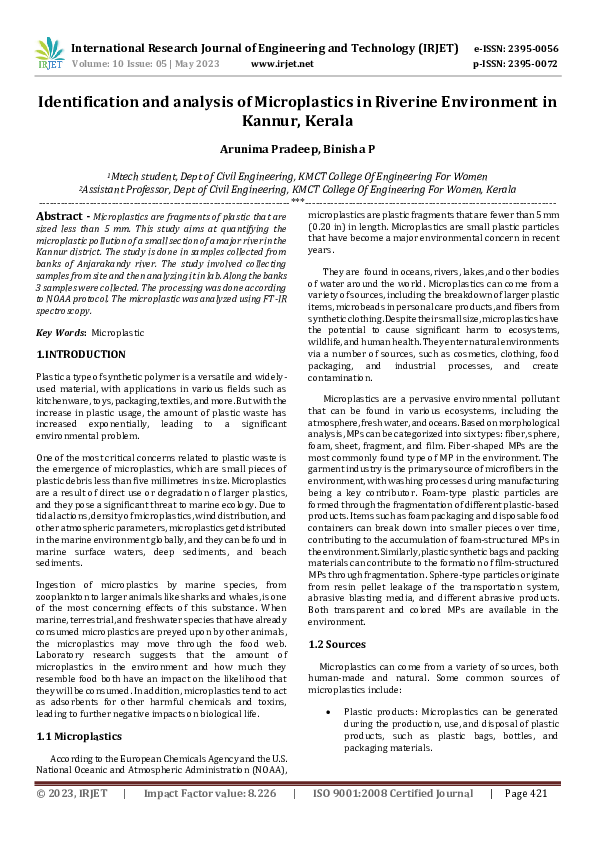 (PDF) Identification and analysis of Microplastics in Riverine ...