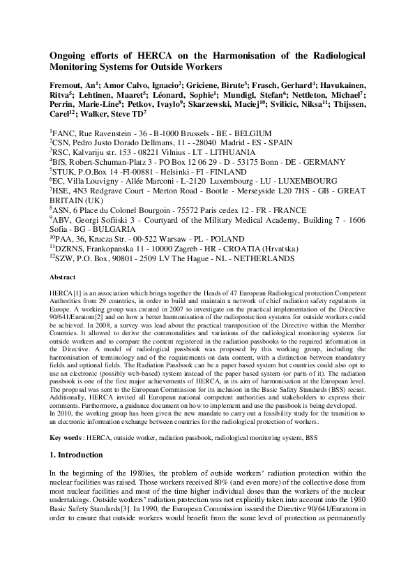 (PDF) Ongoing efforts of HERCA on the harmonisation of the radiological ...