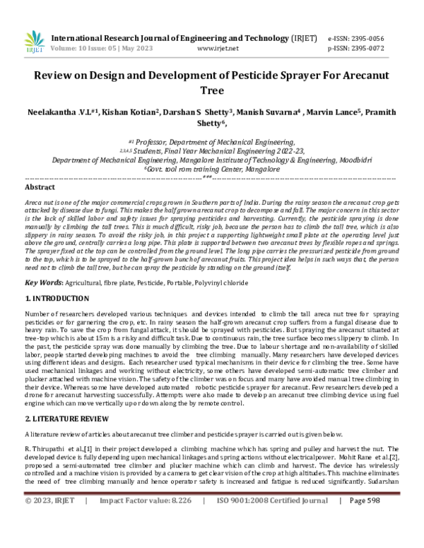 (PDF) Review on Design and Development of Pesticide Sprayer For ...