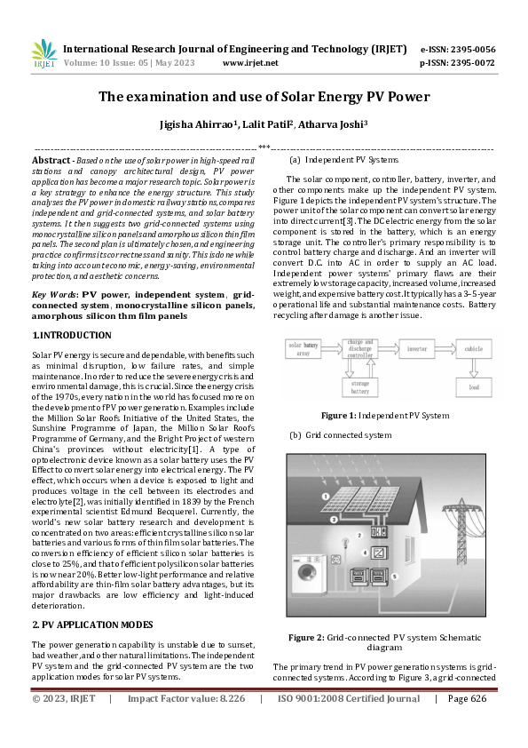 (PDF) The examination and use of Solar Energy PV Power