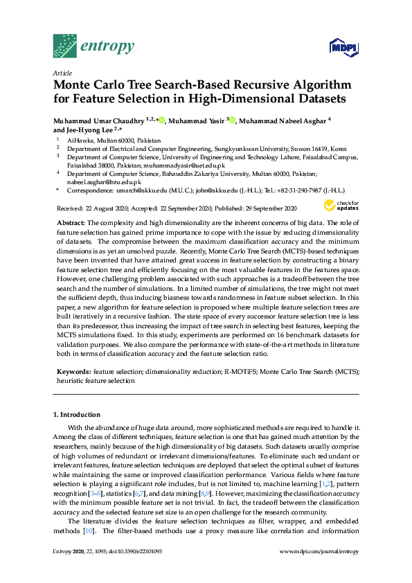 (PDF) Monte Carlo Tree Search-Based Recursive Algorithm for Feature ...