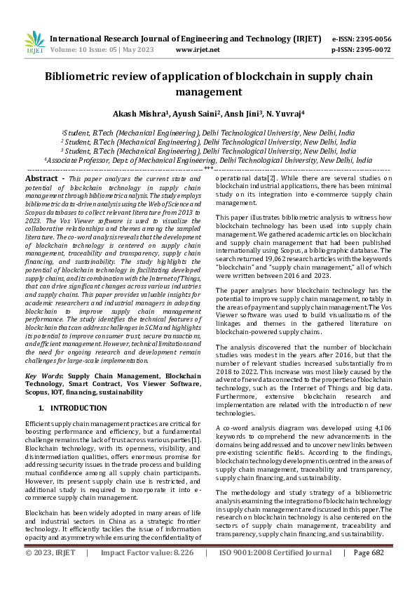 (PDF) Bibliometric review of application of blockchain in supply chain ...