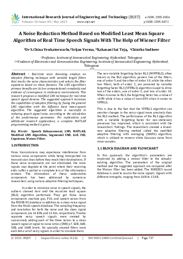 (PDF) A Noise Reduction Method Based on Modified Least Mean Square ...