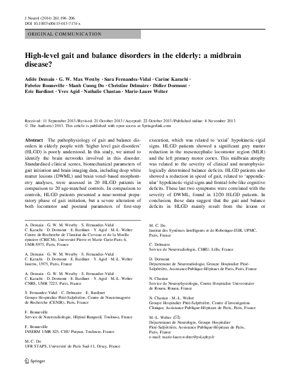 (PDF) High-level gait and balance disorders in the elderly: a midbrain ...