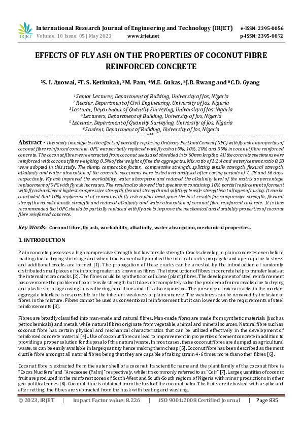 (PDF) EFFECTS OF FLY ASH ON THE PROPERTIES OF COCONUT FIBRE REINFORCED ...