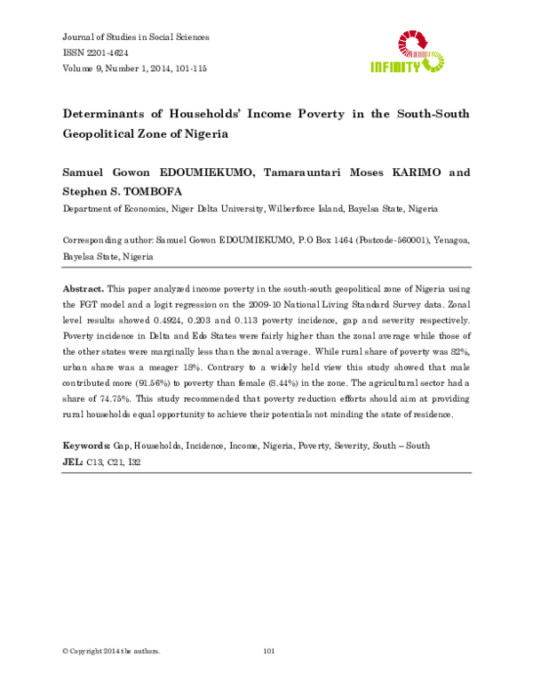 (PDF) Determinants of Households’ Income Poverty in the South-South ...