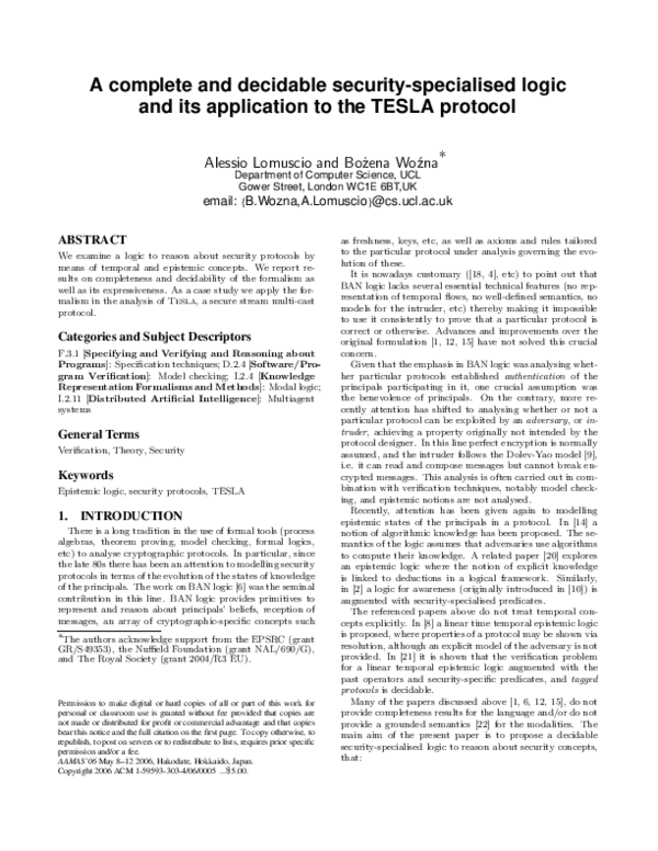 (PDF) A complete and decidable security-specialised logic and its ...