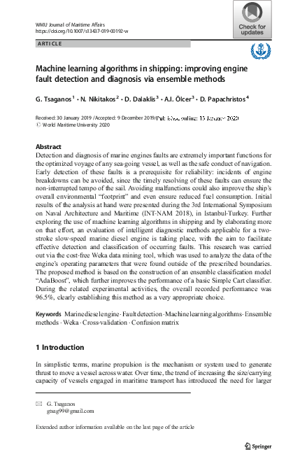 (PDF) Machine learning algorithms in shipping: improving engine fault ...