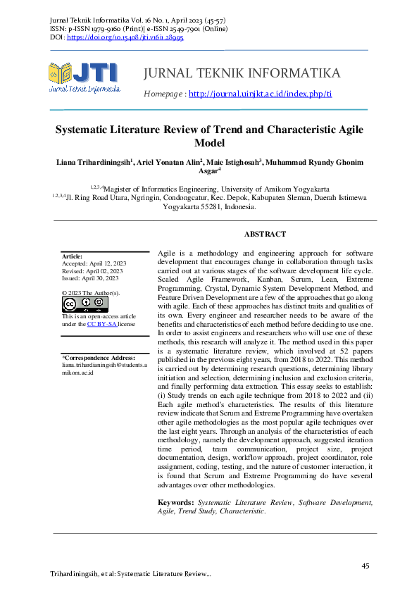 (PDF) Systematic Literature Review of Trend and Characteristic Agile Model