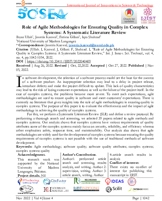 (PDF) Role of Agile Methodologies for Ensuring Quality in Complex ...