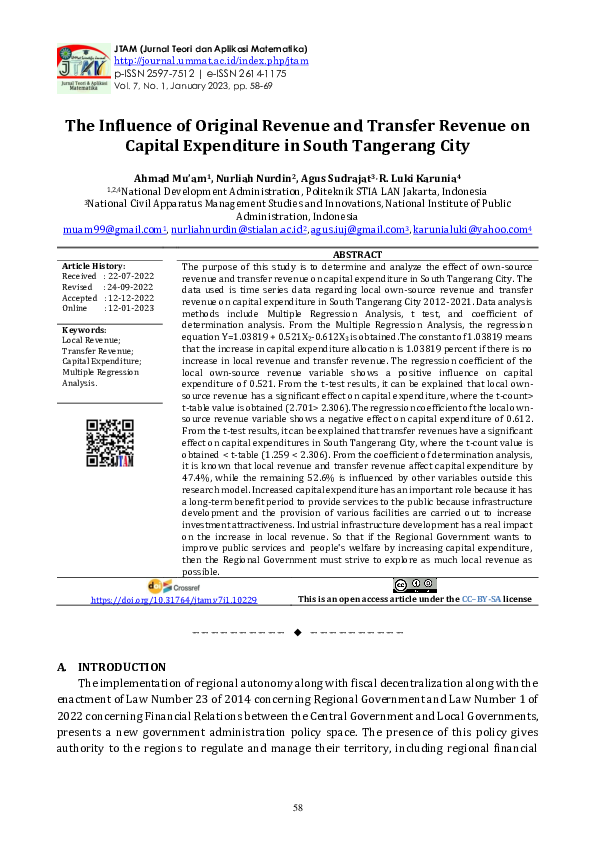 (PDF) The Influence of Original Revenue and Transfer Revenue on Capital ...