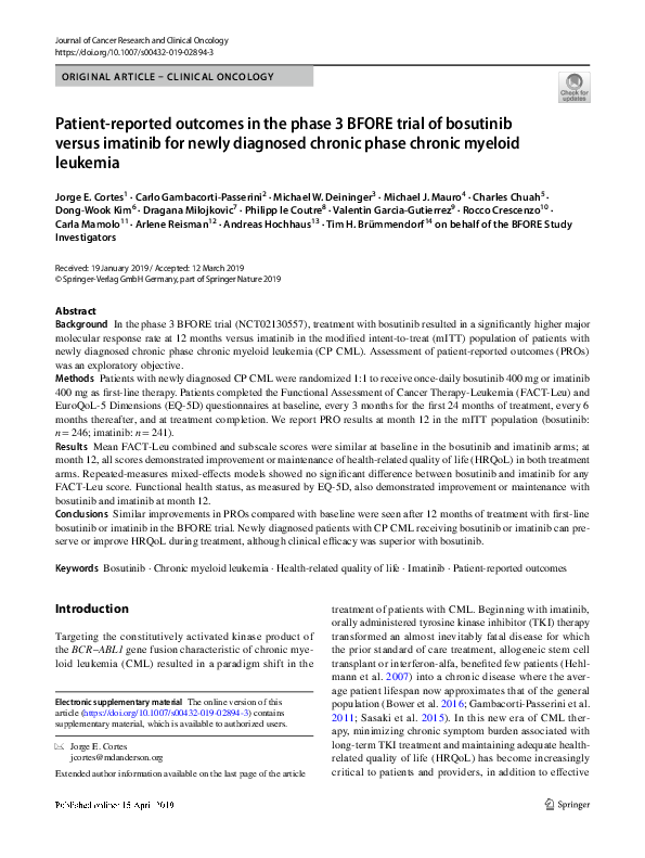 (PDF) Patient-reported outcomes in the phase 3 BFORE trial of bosutinib ...