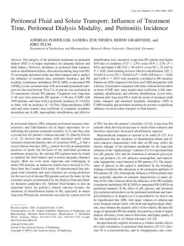 (PDF) Peritoneal Fluid and Solute Transport