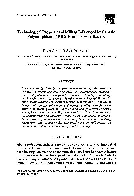 (PDF) Technological properties of milk as influenced by genetic ...