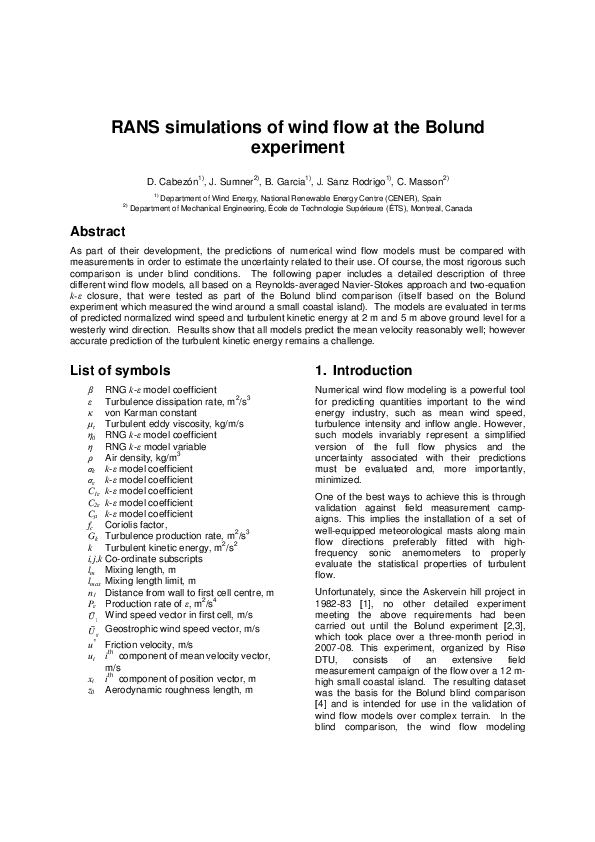 (PDF) RANS simulations of wind flow at the Bolund experiment