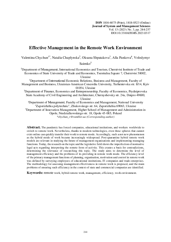 (PDF) Effective Management in the Remote Work Environment