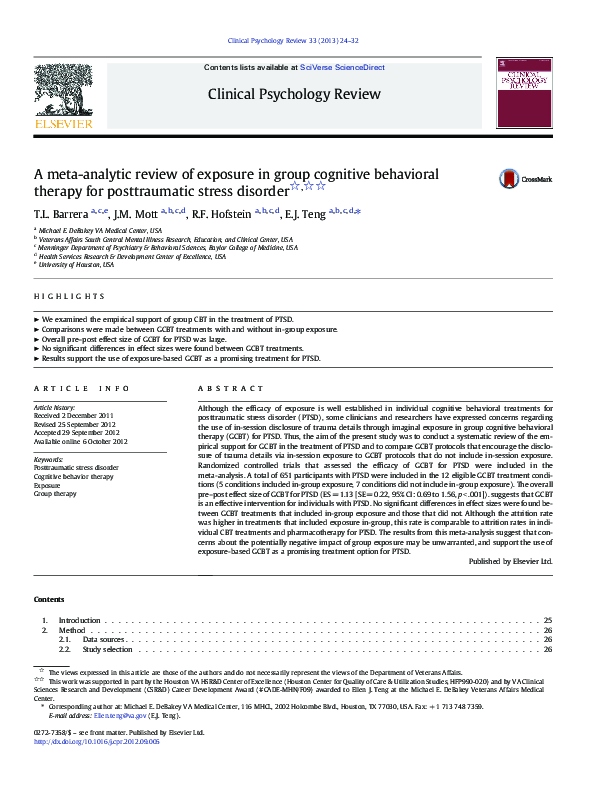 (PDF) A meta-analytic review of exposure in group cognitive behavioral ...