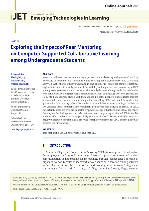 (PDF) Exploring the Impact of Peer Mentoring on Computer-Supported ...