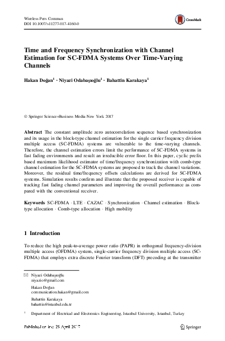 (PDF) Time and Frequency Synchronization with Channel Estimation for SC ...