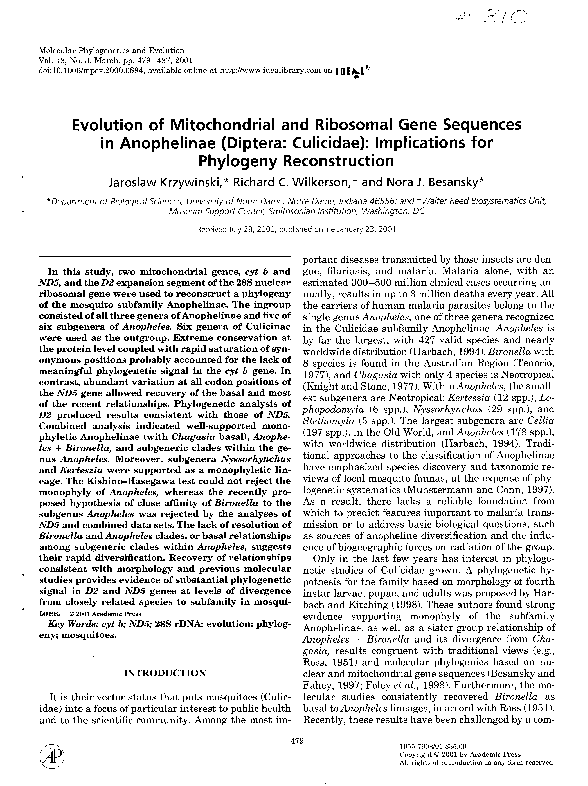 (PDF) Evolution of Mitochondrial and Ribosomal Gene Sequences in ...