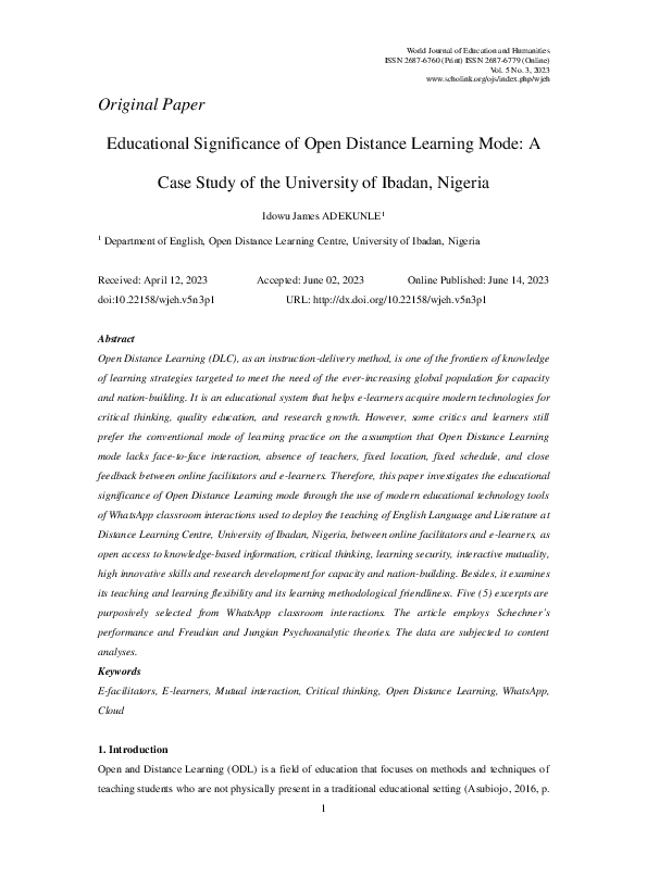 (PDF) Educational Significance of Open Distance Learning Mode: A Case ...