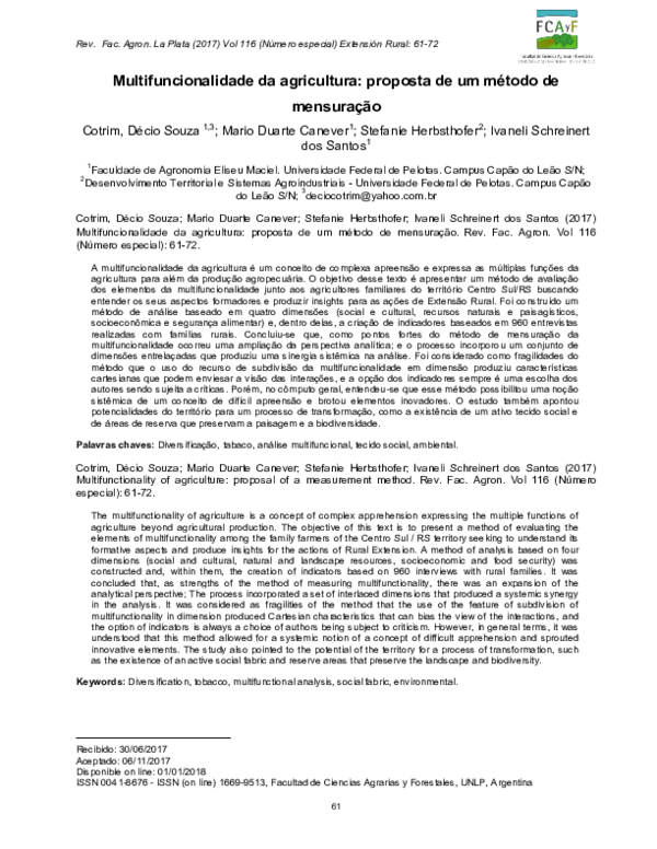 (PDF) Multifuncionalidade da agricultura: proposta de um método de ...