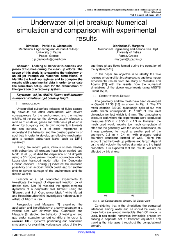 (PDF) Underwater oil jet breakup: Numerical simulation and comparison ...