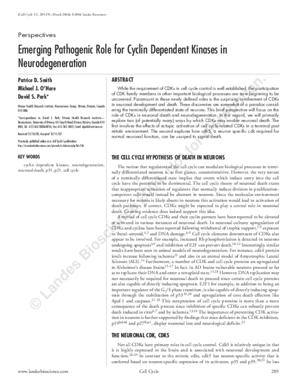 (PDF) Emerging Pathogenic Role for Cyclin Dependent Kinases in ...