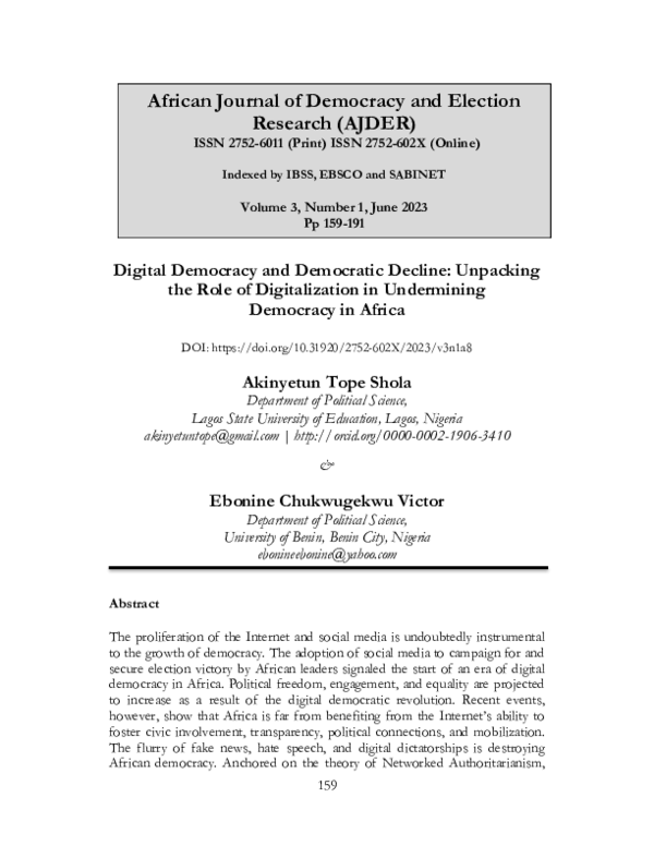 (PDF) Digital Democracy and Democratic Decline: Unpacking the Role of ...