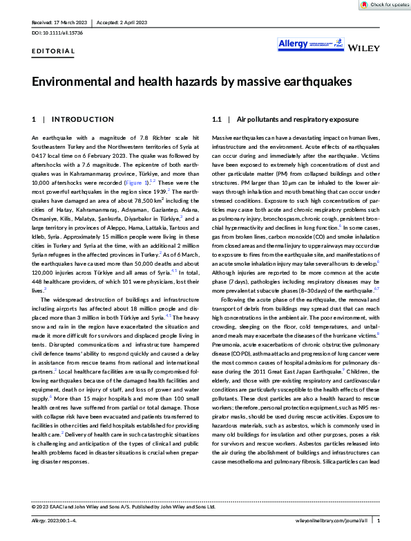 (PDF) Environmental and health hazards by massive earthquakes